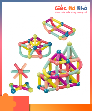 Bộ Xếp Hình Nam Châm Hình Trụ 64 Chi Tiết