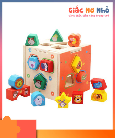 Hộp Thả Hình Khối Gỗ Họa Tiết Động Vật