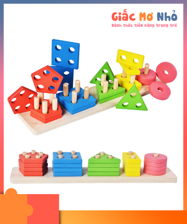 Thả Khối 3D Bằng Gỗ 4 Tầng