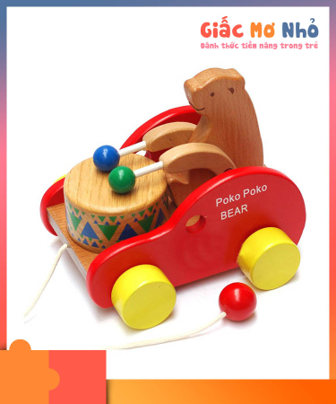 Xe Gấu Kéo Thành Trống Bằng Gỗ