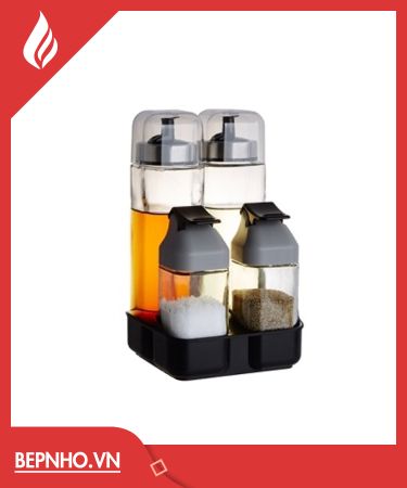 Bộ 4 Hũ Đựng Gia Vị Thủy Tinh Kèm Khay Lock&Lock 